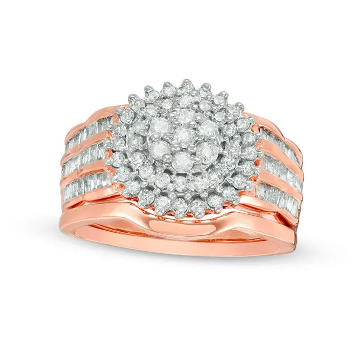 Goldia Rings 10 CT TW Composite Natural Diamond Frame MultiRow Bridal Engagement Ring Set in Solid 10K Rose Gold Goldia Rings 10 CT TW Composite Natural Diamond Frame MultiRow Bridal Engagement Ring Set in Solid 10K Rose Gold