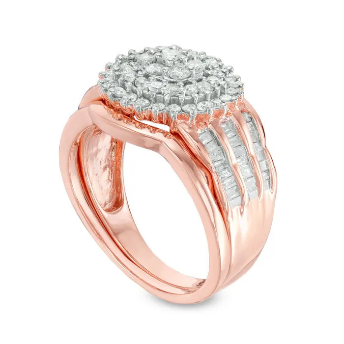 Goldia Rings 10 CT TW Composite Natural Diamond Frame MultiRow Bridal Engagement Ring Set in Solid 10K Rose Gold Goldia Rings 10 CT TW Composite Natural Diamond Frame MultiRow Bridal Engagement Ring Set in Solid 10K Rose Gold