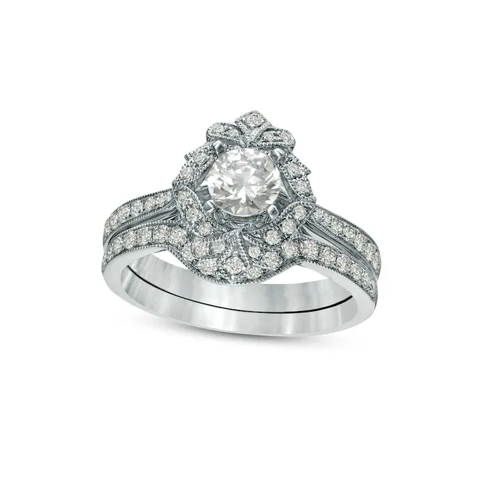 Goldia Rings 10 CT TW Natural Diamond Ornate Frame Antique VintageStyle Bridal Engagement Ring Set in Solid 14K White Gold Goldia Rings 10 CT TW Natural Diamond Ornate Frame Antique VintageStyle Bridal Engagement Ring Set in Solid 14K White Gold