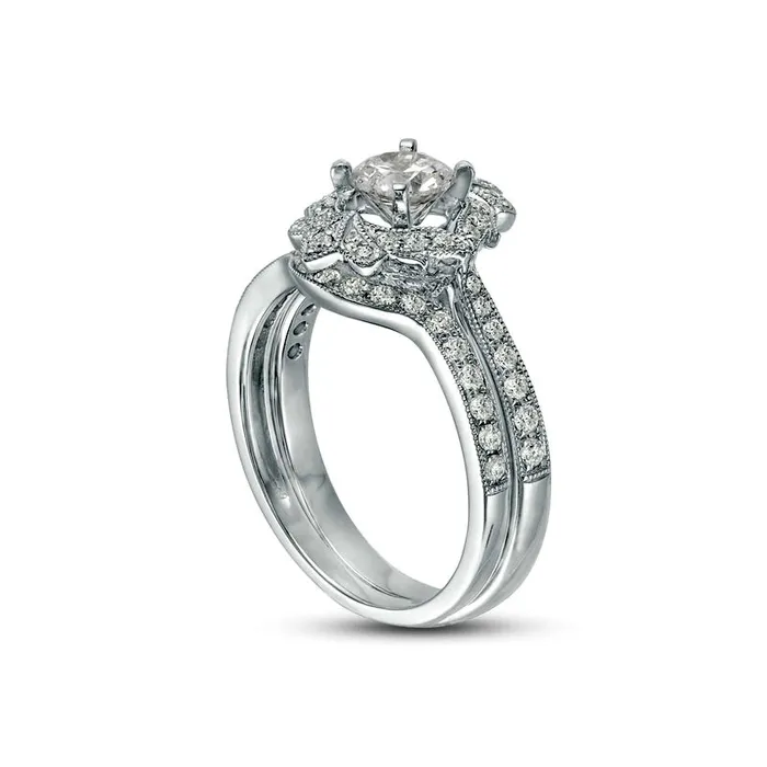 Goldia Rings 10 CT TW Natural Diamond Ornate Frame Antique VintageStyle Bridal Engagement Ring Set in Solid 14K White Gold Goldia Rings 10 CT TW Natural Diamond Ornate Frame Antique VintageStyle Bridal Engagement Ring Set in Solid 14K White Gold