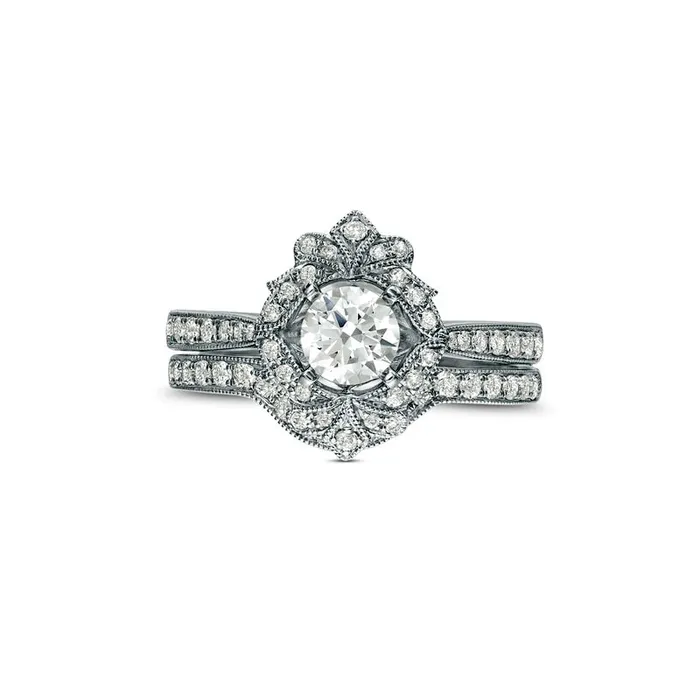 Goldia Rings 10 CT TW Natural Diamond Ornate Frame Antique VintageStyle Bridal Engagement Ring Set in Solid 14K White Gold Goldia Rings 10 CT TW Natural Diamond Ornate Frame Antique VintageStyle Bridal Engagement Ring Set in Solid 14K White Gold