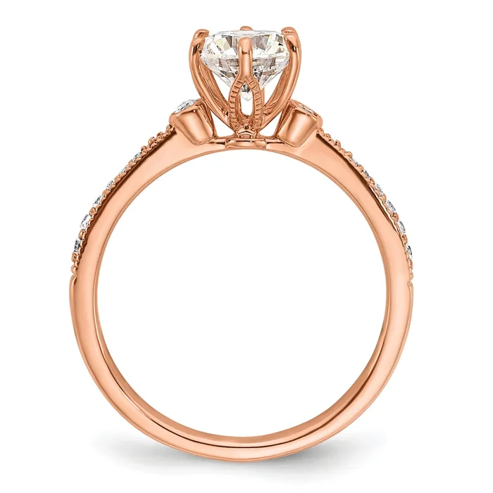 Goldia Rings 100ct CZ Solid Real 14k Rose Polish 1ct Round Engagement Dia Ring