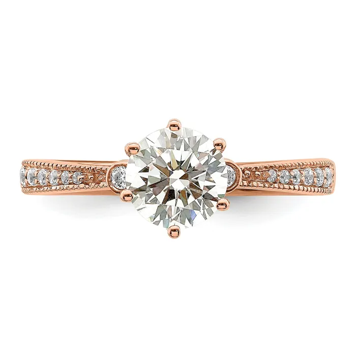 Goldia Rings 100ct CZ Solid Real 14k Rose Polish 1ct Round Engagement Dia Ring