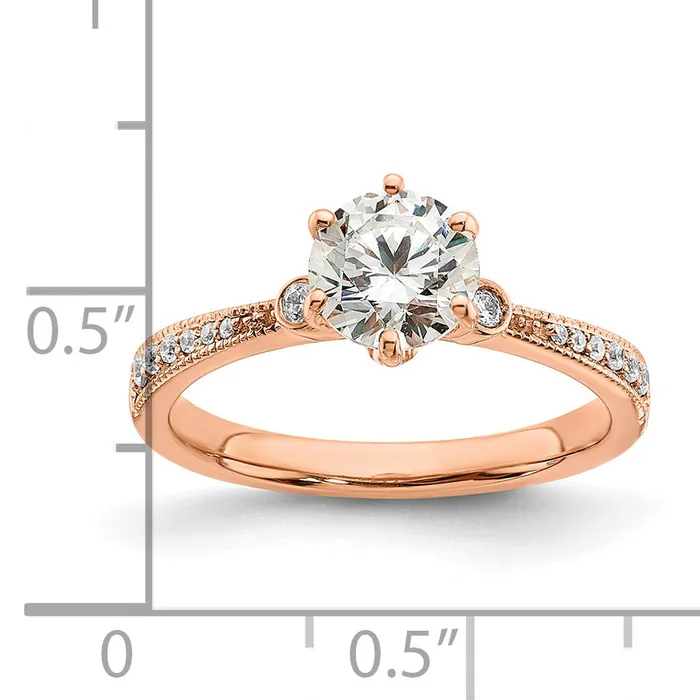 Goldia Rings 100ct CZ Solid Real 14k Rose Polish 1ct Round Engagement Dia Ring