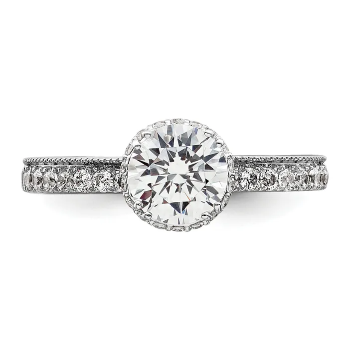 Goldia Rings 100ct CZ Solid Real 14K White Gold Vintage Round Halo Dia Engage Ring