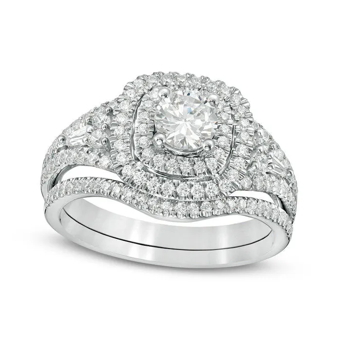 Goldia Rings 120 CT TW Natural Diamond Double Cushion Frame Bridal Engagement Ring Set in Solid 14K White Gold Goldia Rings 120 CT TW Natural Diamond Double Cushion Frame Bridal Engagement Ring Set in Solid 14K White Gold