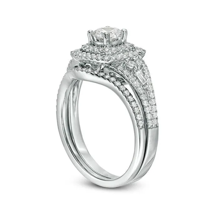Goldia Rings 120 CT TW Natural Diamond Double Cushion Frame Bridal Engagement Ring Set in Solid 14K White Gold Goldia Rings 120 CT TW Natural Diamond Double Cushion Frame Bridal Engagement Ring Set in Solid 14K White Gold