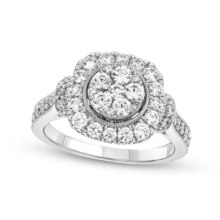 Goldia Rings 125 CT TW Composite CushionShaped Natural Diamond Frame Antique VintageStyle Engagement Ring in Solid 10K White Gold Goldia Rings 125 CT TW Composite CushionShaped Natural Diamond Frame Antique VintageStyle Engagement Ring in Solid 10K White Gold