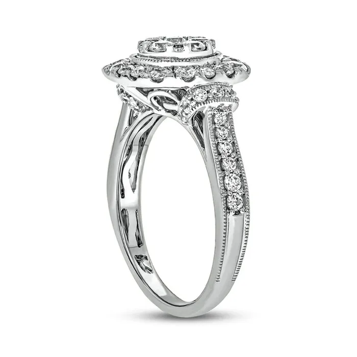 Goldia Rings 125 CT TW Composite CushionShaped Natural Diamond Frame Antique VintageStyle Engagement Ring in Solid 10K White Gold Goldia Rings 125 CT TW Composite CushionShaped Natural Diamond Frame Antique VintageStyle Engagement Ring in Solid 10K White Gold
