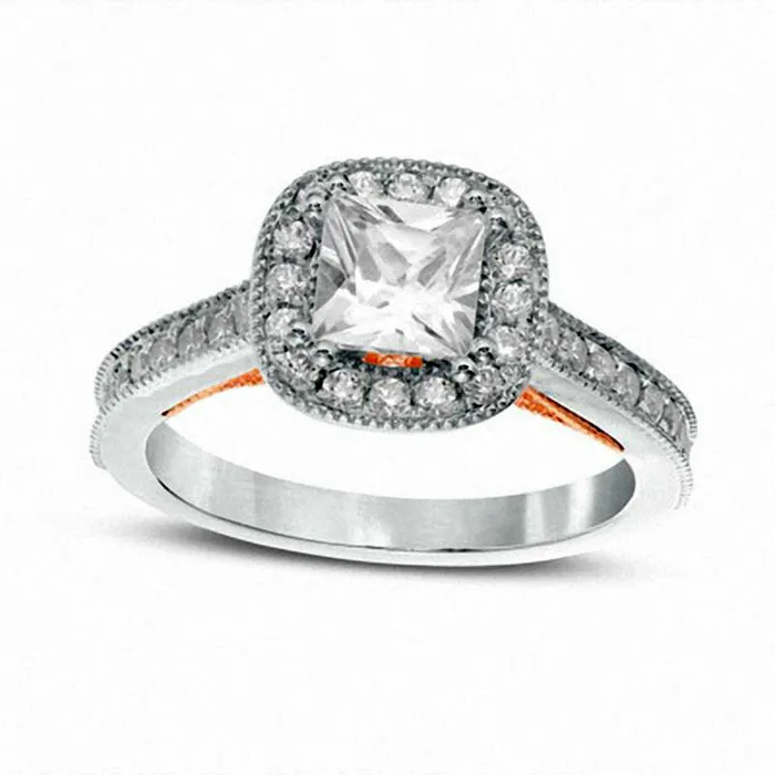 Goldia Rings 138 CT TW PrincessCut Natural Diamond Antique VintageStyle Engagement Ring in Solid 14K TwoTone Gold Goldia Rings 138 CT TW PrincessCut Natural Diamond Antique VintageStyle Engagement Ring in Solid 14K TwoTone Gold
