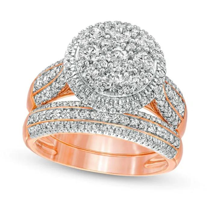 Goldia Rings 15 CT TW Composite Natural Diamond Frame MultiRow Bridal Engagement Ring Set in Solid 10K Rose Gold Goldia Rings 15 CT TW Composite Natural Diamond Frame MultiRow Bridal Engagement Ring Set in Solid 10K Rose Gold