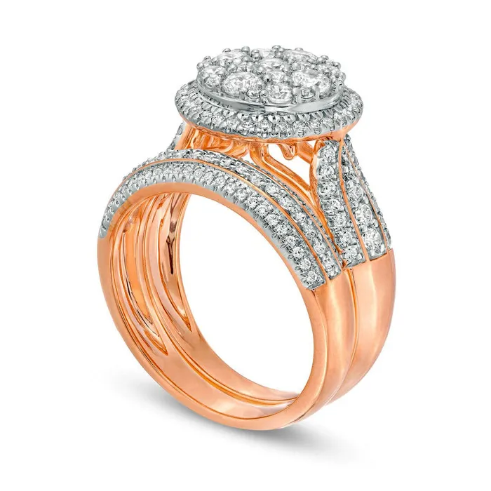 Goldia Rings 15 CT TW Composite Natural Diamond Frame MultiRow Bridal Engagement Ring Set in Solid 10K Rose Gold Goldia Rings 15 CT TW Composite Natural Diamond Frame MultiRow Bridal Engagement Ring Set in Solid 10K Rose Gold