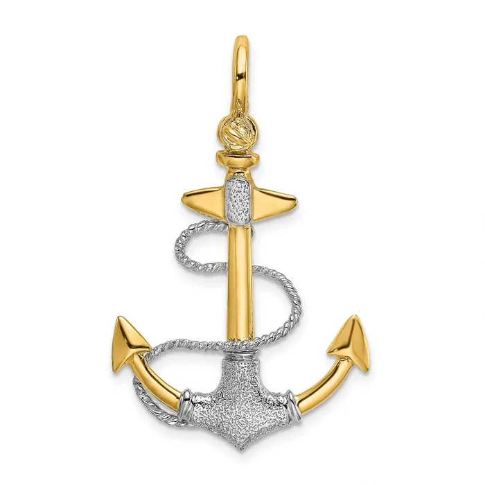 Goldia Rings 14k Twotone Gold 3D Textured Anchor wRope wShackle Bail Charm Goldia Rings 14k Twotone Gold 3D Textured Anchor wRope wShackle Bail Charm