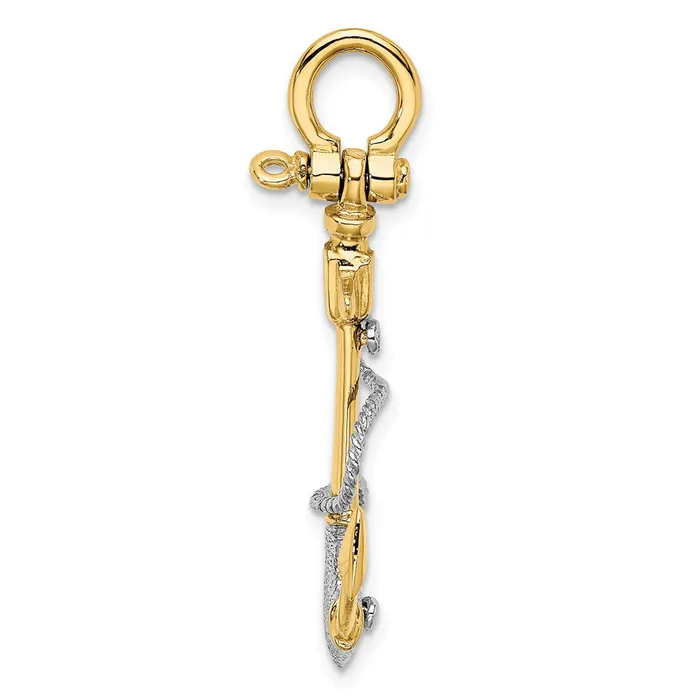 Goldia Rings 14k Twotone Gold 3D Textured Anchor wRope wShackle Bail Charm