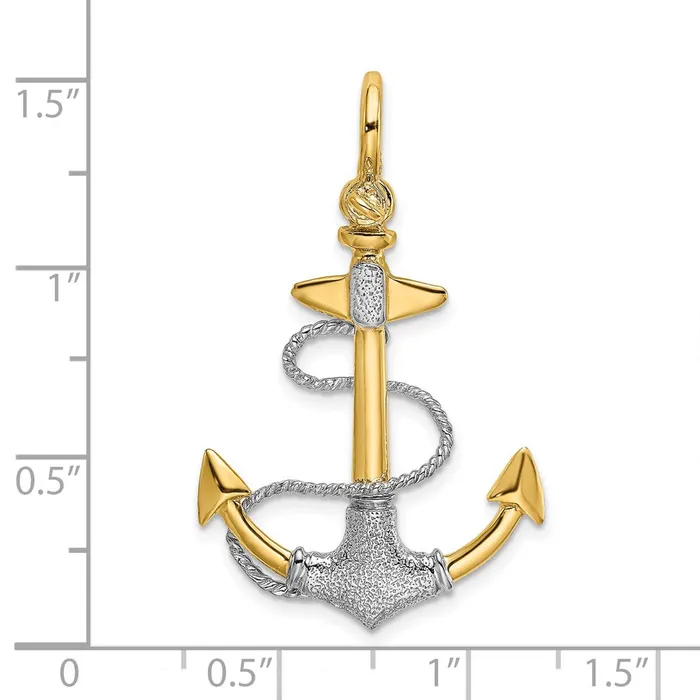 Goldia Rings 14k Twotone Gold 3D Textured Anchor wRope wShackle Bail Charm