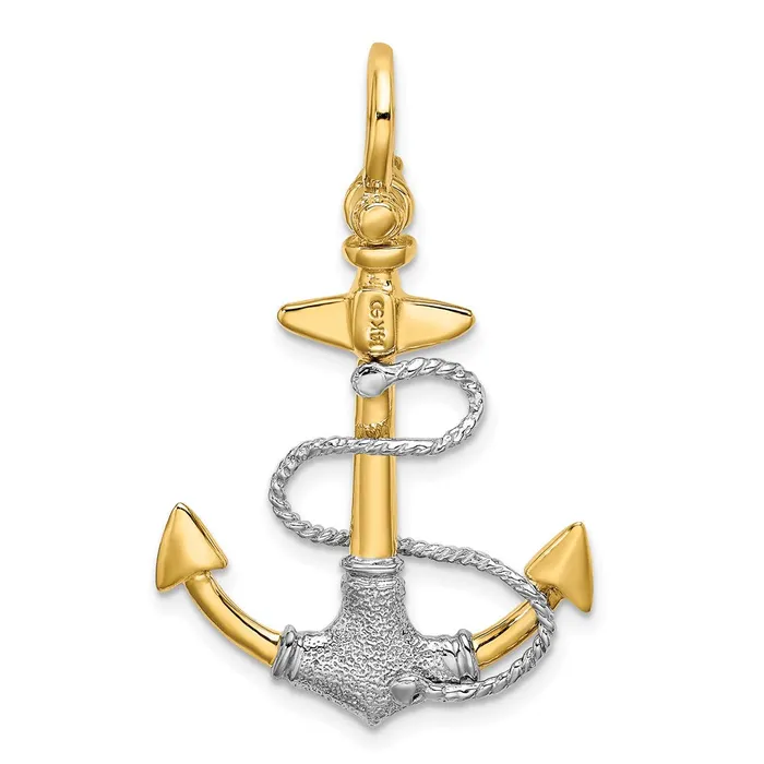Goldia Rings 14k Twotone Gold 3D Textured Anchor wRope wShackle Bail Charm