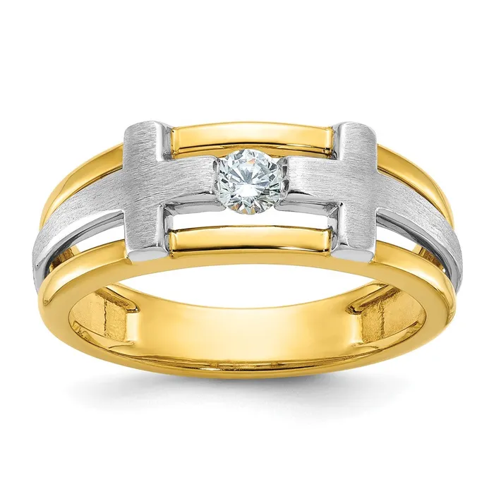 Goldia Rings 14k Twotone Gold Mens Cross Satin Diamond Ring Mounting