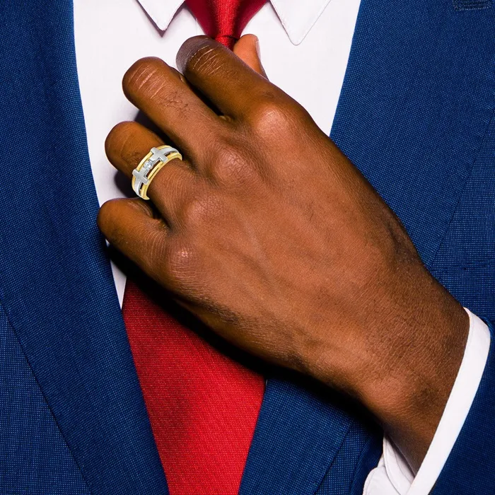 Goldia Rings 14k Twotone Gold Mens Cross Satin Diamond Ring Mounting