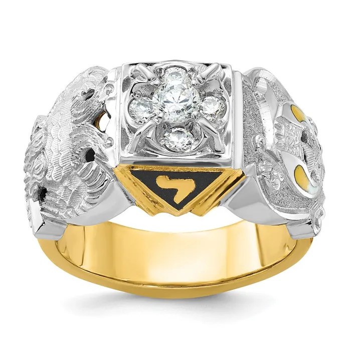 Goldia Rings 14k Twotone Gold Mens Polished and Textured Double Eagle Masonic Shriners Ring Mounting Goldia Rings 14k Twotone Gold Mens Polished and Textured Double Eagle Masonic Shriners Ring Mounting