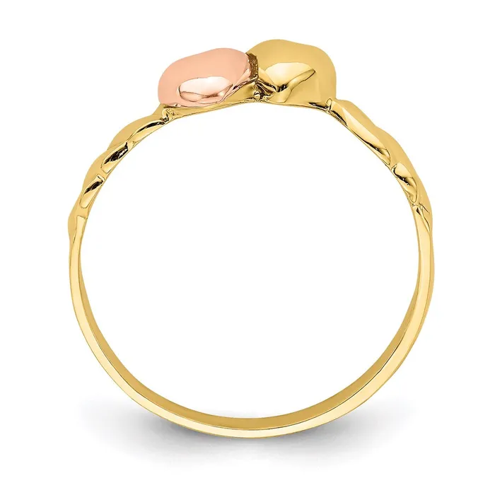 Goldia Rings 14k TwoTone Gold Two Hearts Ridged Band