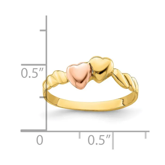 Goldia Rings 14k TwoTone Gold Two Hearts Ridged Band