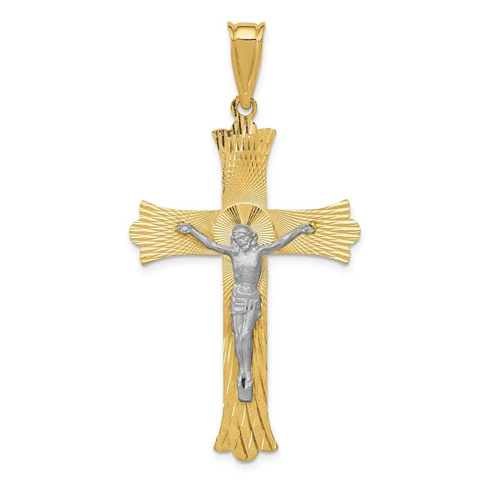 Goldia Rings 14k Twotone Gold Twotone Gold Polished Satin DC Crucifix Cross Pendant Goldia Rings 14k Twotone Gold Twotone Gold Polished Satin DC Crucifix Cross Pendant