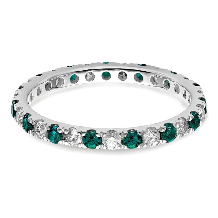 Goldia Rings 14k White Gold 12 Ct Lab Grown Diamond VSSI G and Lab Created Alexandrite Eternity Band Ring