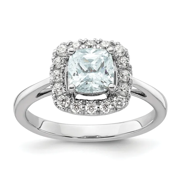 Goldia Rings 14k White Gold 14 Ct Lab Grown Diamond VSSI G March Birthstone Aquamarine Halo Ring Goldia Rings 14k White Gold 14 Ct Lab Grown Diamond VSSI G March Birthstone Aquamarine Halo Ring