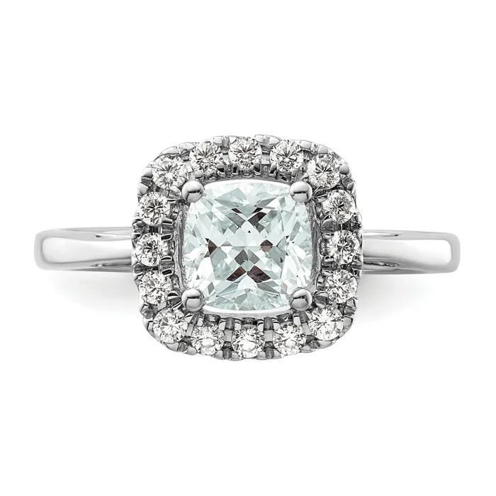 Goldia Rings 14k White Gold 14 Ct Lab Grown Diamond VSSI G March Birthstone Aquamarine Halo Ring