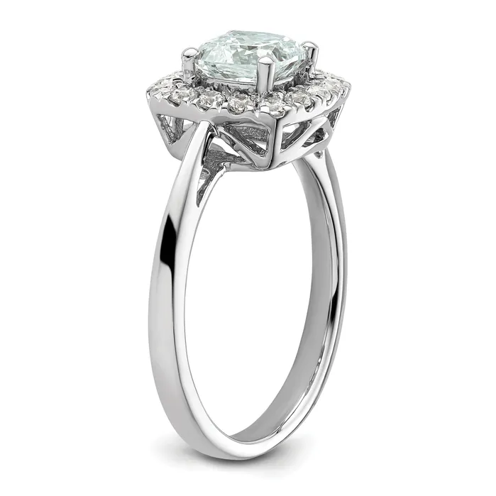 Goldia Rings 14k White Gold 14 Ct Lab Grown Diamond VSSI G March Birthstone Aquamarine Halo Ring