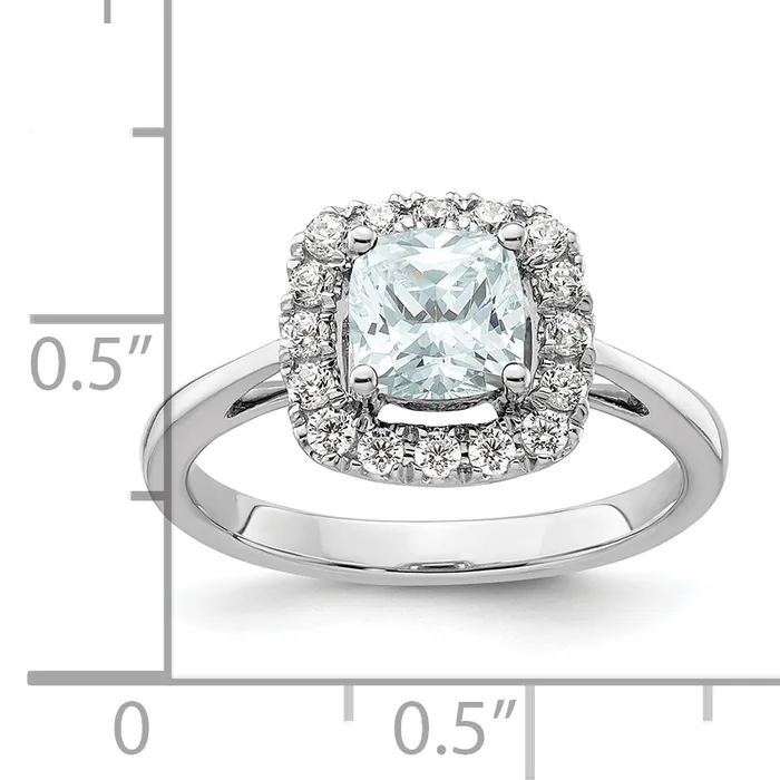 Goldia Rings 14k White Gold 14 Ct Lab Grown Diamond VSSI G March Birthstone Aquamarine Halo Ring