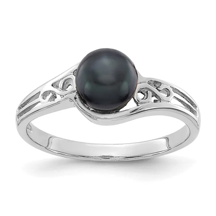 Goldia Rings 14k White Gold 6mm Black FW Cultured Pearl ring