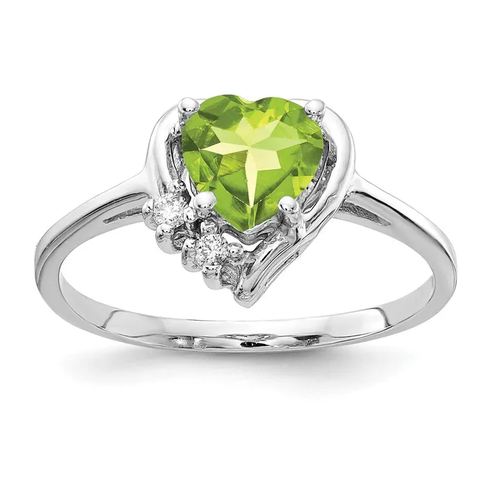 Goldia Rings 14k White Gold 6mm Heart Peridot AAA Diamond ring