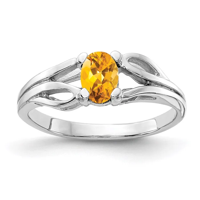 Goldia Rings 14k White Gold 6x4mm Oval Citrine Checker ring