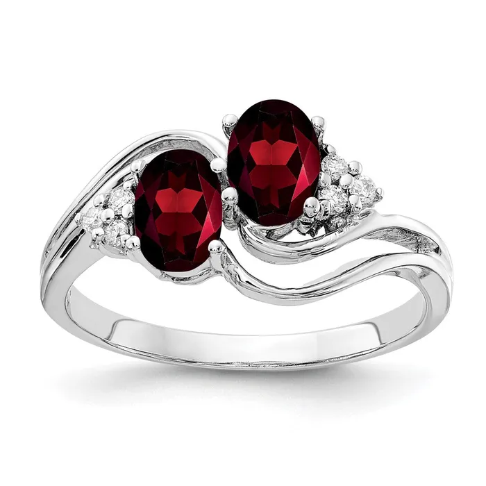 Goldia Rings 14k White Gold 6x4mm Oval Garnet AAA Diamond ring