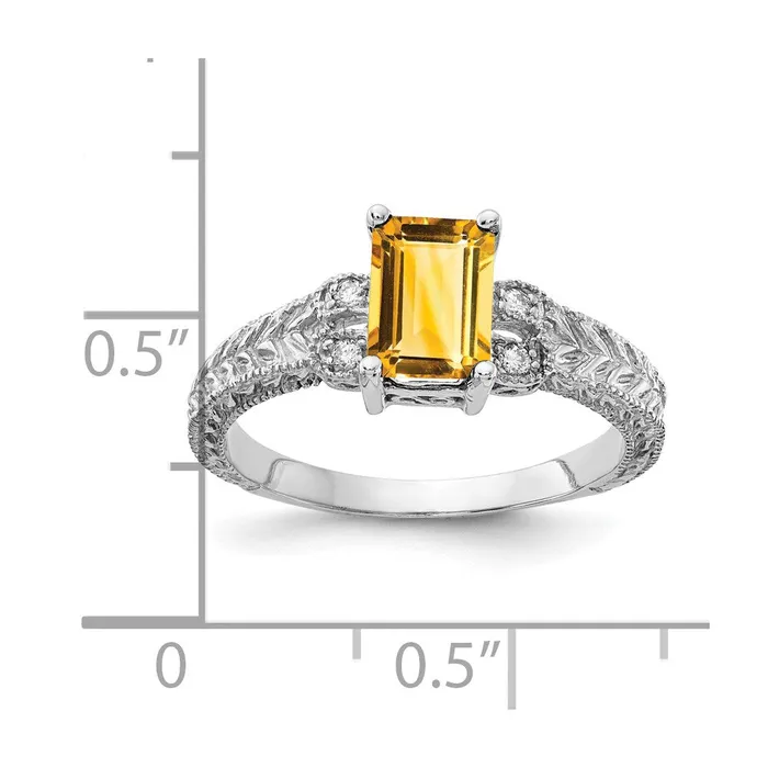 Goldia Rings 14k White Gold 7x5mm Emerald Cut Citrine AAA Diamond ring