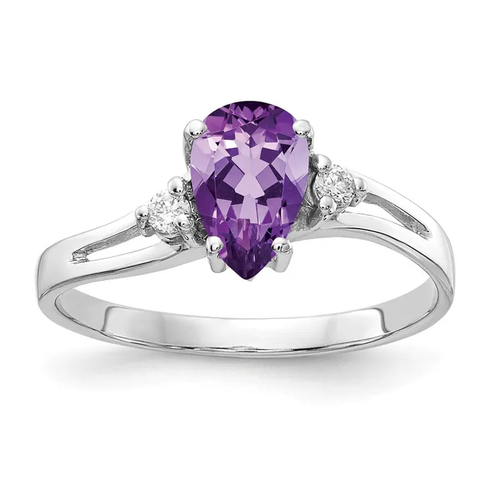 Goldia Rings 14k White Gold 7x5mm Pear Amethyst VS Diamond ring