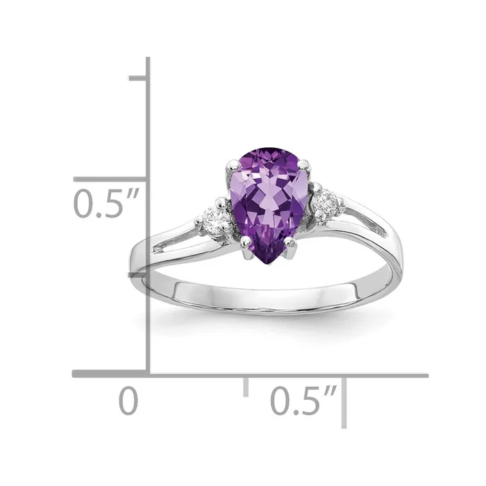 Goldia Rings 14k White Gold 7x5mm Pear Amethyst VS Diamond ring