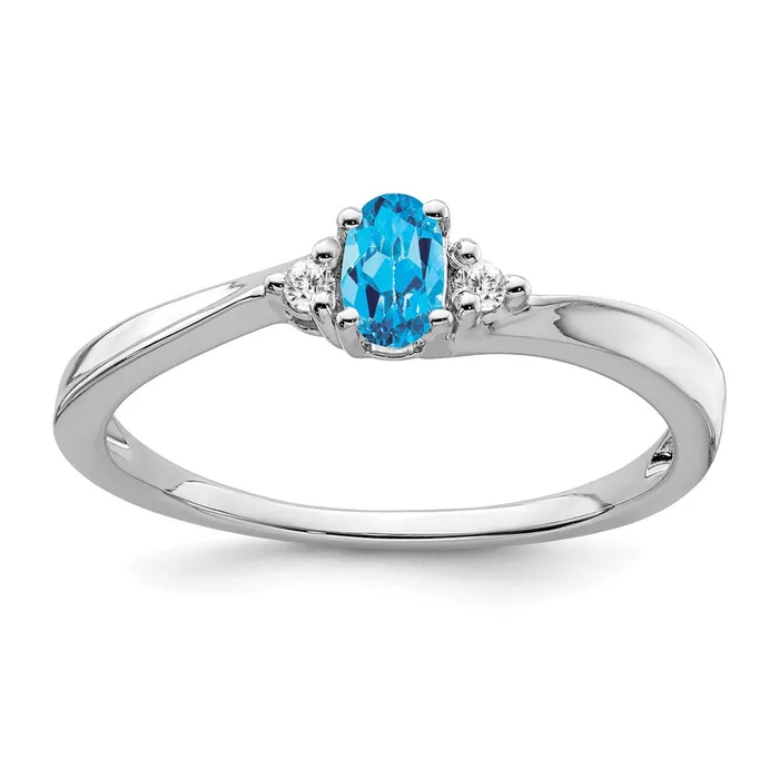 Goldia Rings 14k White Gold Blue Topaz and Real Diamond Ring
