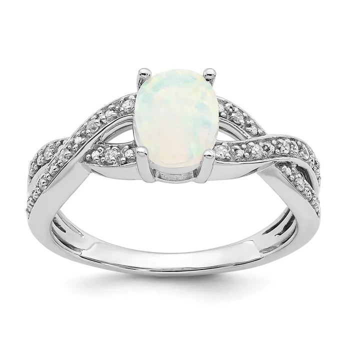 Goldia Rings 14k White Gold Created Opal and Real Diamond Ring
