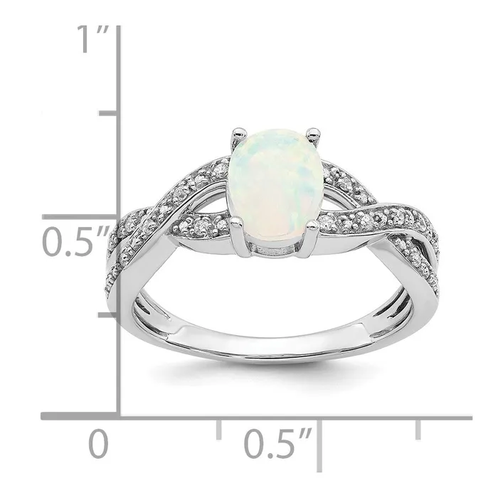 Goldia Rings 14k White Gold Created Opal and Real Diamond Ring