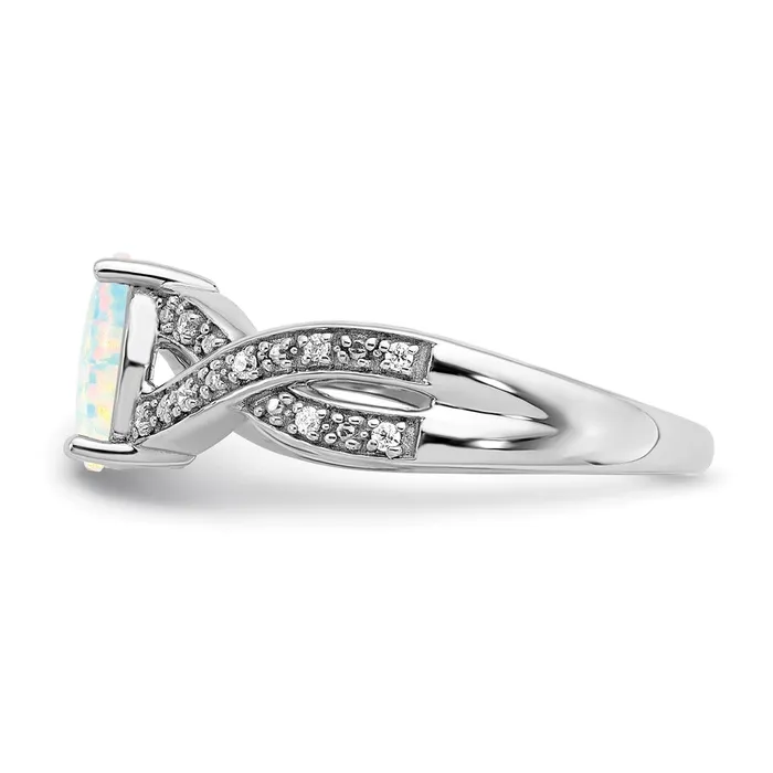 Goldia Rings 14k White Gold Created Opal and Real Diamond Ring