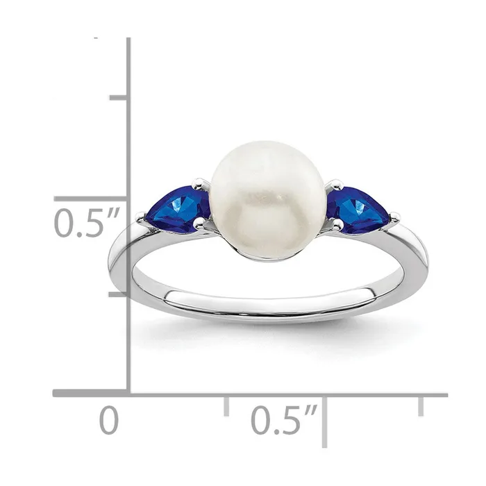 Goldia Rings 14k White Gold FWC Pearl and Sapphire Ring
