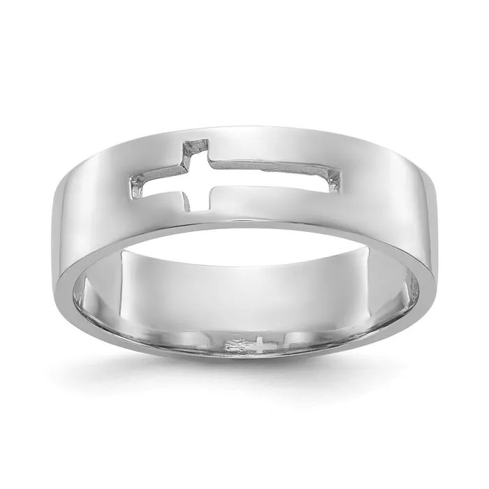 Goldia Rings 14k White Gold Polished Cutout Cross Mens Ring
