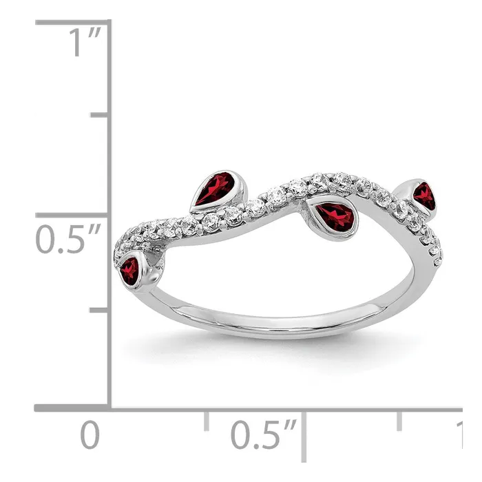 Goldia Rings 14k White Gold Real Diamond and Pear Garnet Curved Ring