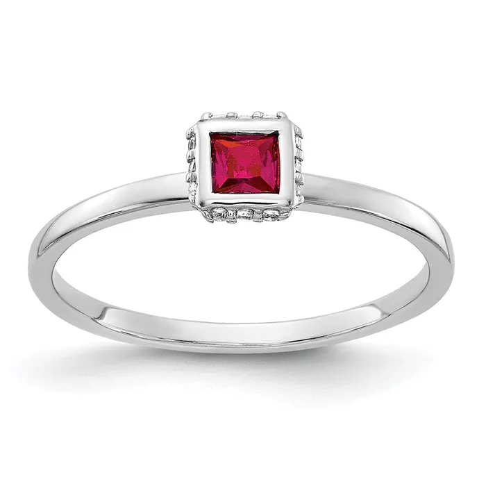Goldia Rings 14k White Gold Real Diamond and Princess Ruby Ring