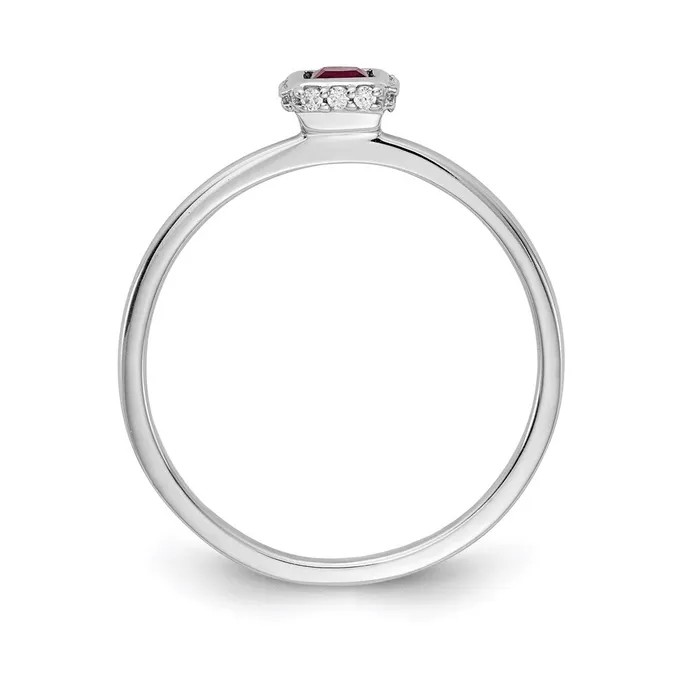Goldia Rings 14k White Gold Real Diamond and Princess Ruby Ring