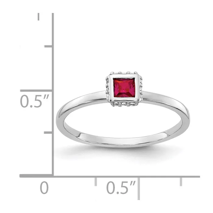 Goldia Rings 14k White Gold Real Diamond and Princess Ruby Ring