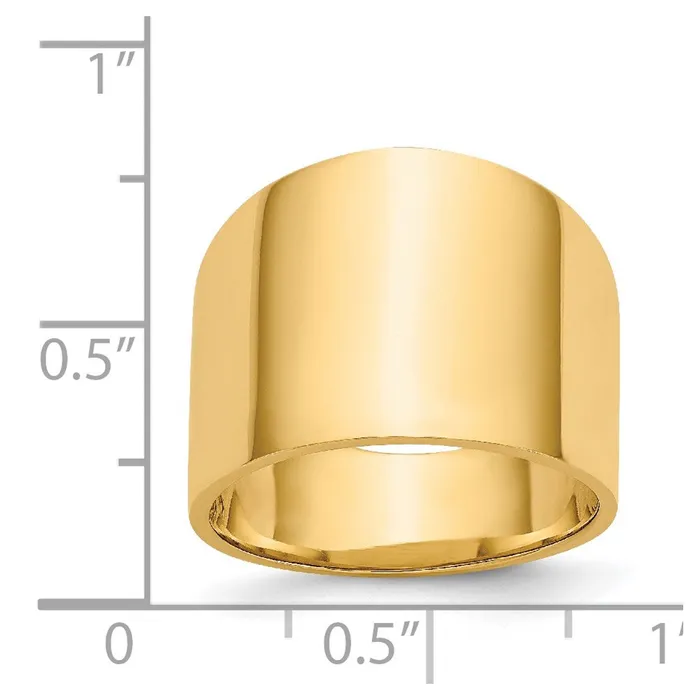 Goldia Rings 14K Yellow Gold 15mm Flattop Tapered Cigar Band Ring