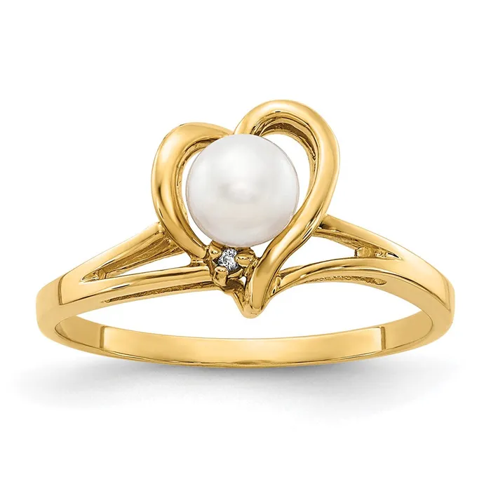 Goldia Rings 14k Yellow Gold 45mm FW Cultured Pearl VS Diamond ring